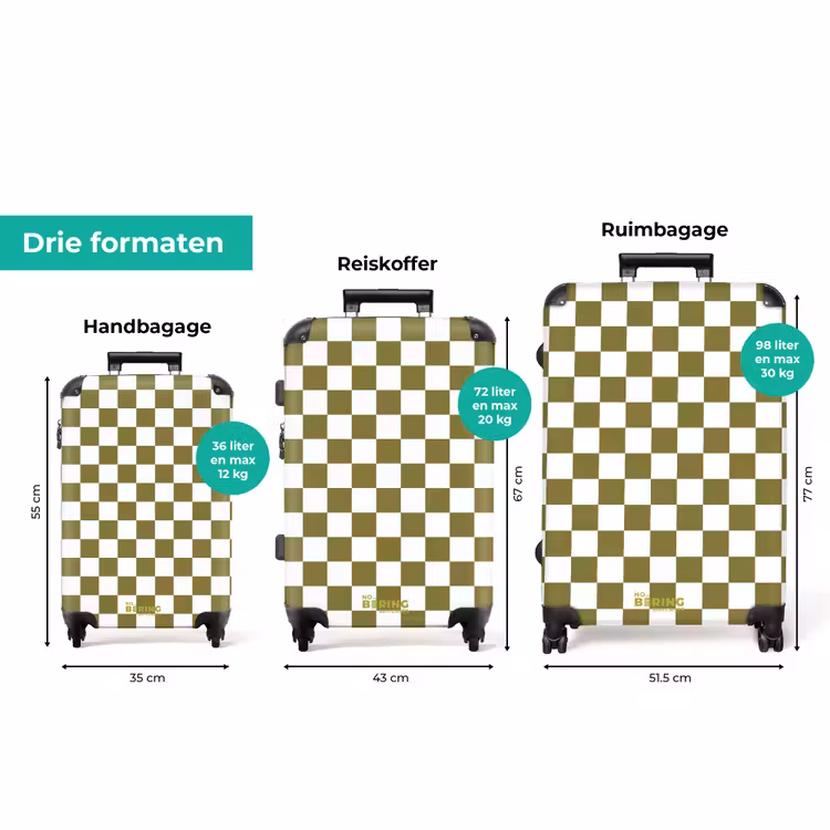 Koffer - Groen - Wit - Schaakbordpatroon — 3