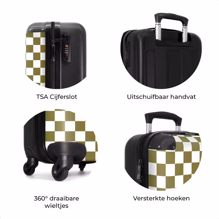 Koffer - Groen - Wit - Schaakbordpatroon — 5