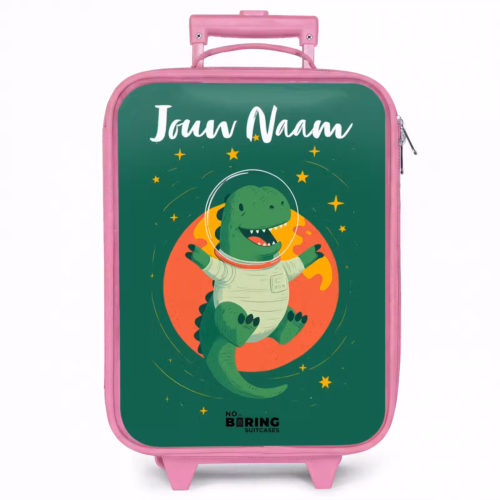 Kinderkoffer met naam - Roze - Dino - Planeet - Sterren - Groen — 1