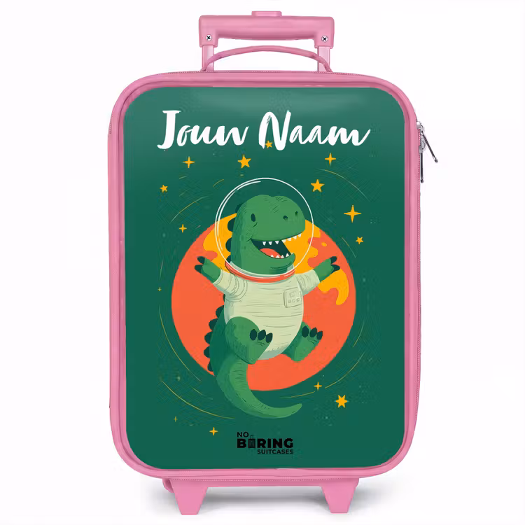 Kinderkoffer met naam - Roze - Dino - Planeet - Sterren - Groen — 1