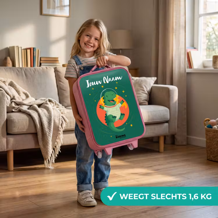 Kinderkoffer met naam - Roze - Dino - Planeet - Sterren - Groen — 2