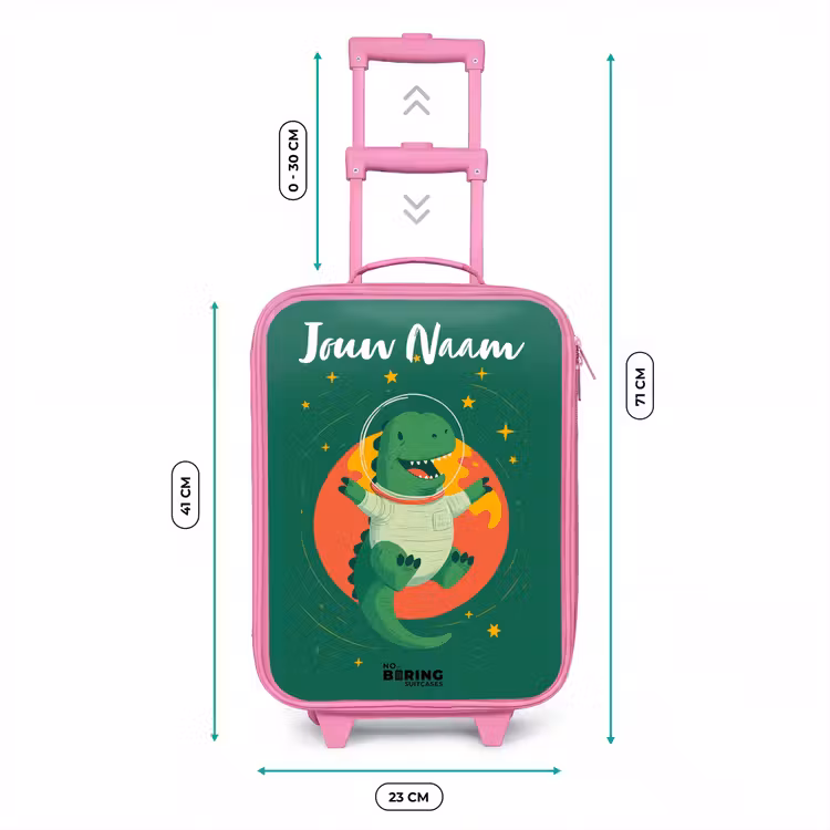 Kinderkoffer met naam - Roze - Dino - Planeet - Sterren - Groen — 6