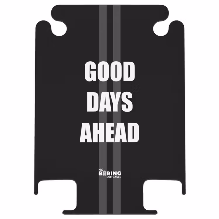 CaseSwap - Zwarte achtergrond met grijze middenbanen en tekst Good Days Ahead — 1