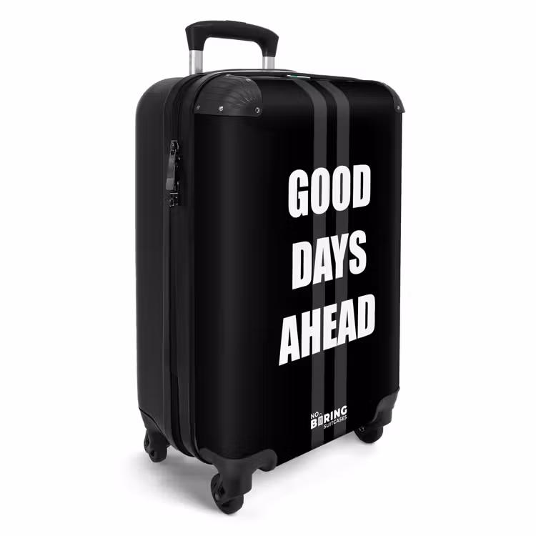 CaseSwap - Zwarte achtergrond met grijze middenbanen en tekst Good Days Ahead — 2