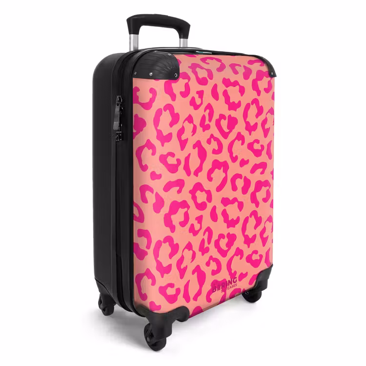 CaseSwap™ - Dierenprints - Panterprint koffer in roze en koraalroze — 2