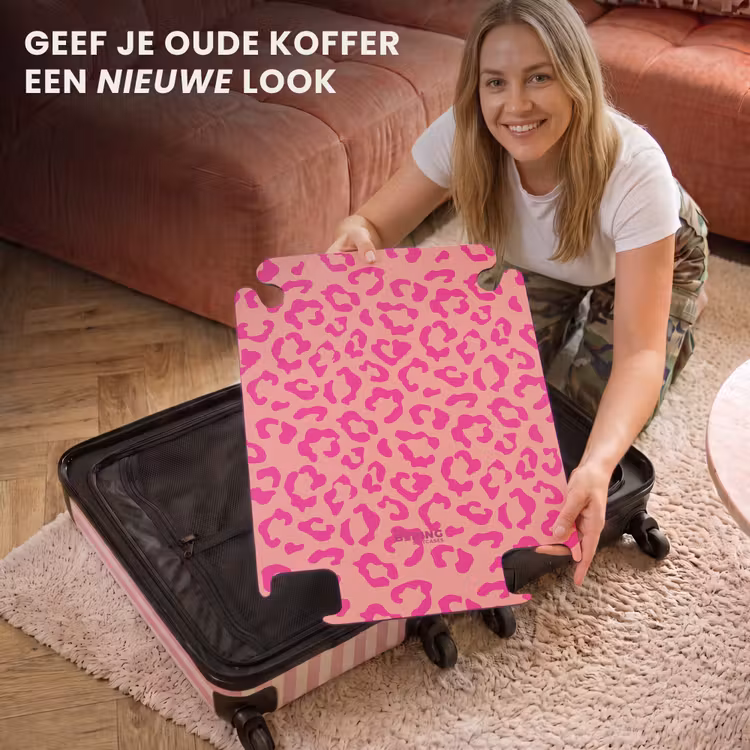 CaseSwap™ - Dierenprints - Panterprint koffer in roze en koraalroze — 3
