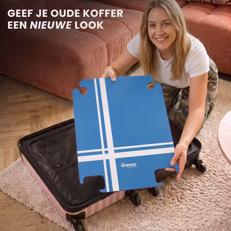 CaseSwap™ - Helderblauwe achtergrond met wit hoekpatroon linksonder — 3