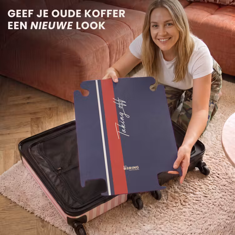 CaseSwap™ - Donkerblauwe achtergrond met rood-witte streep en tekst Taking Off — 3