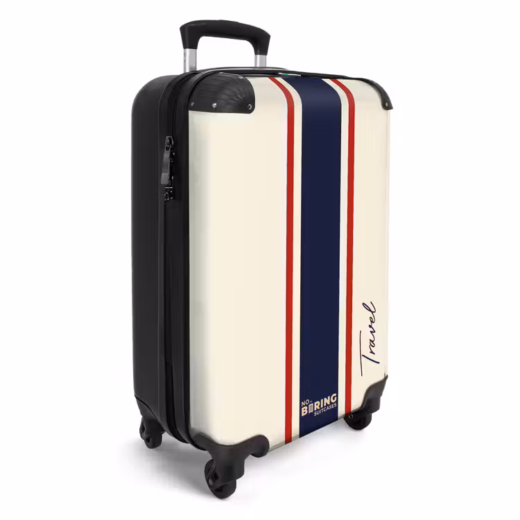 CaseSwap™ - Crèmekleurige achtergrond met centrale tricolor baan en tekst Travel — 2