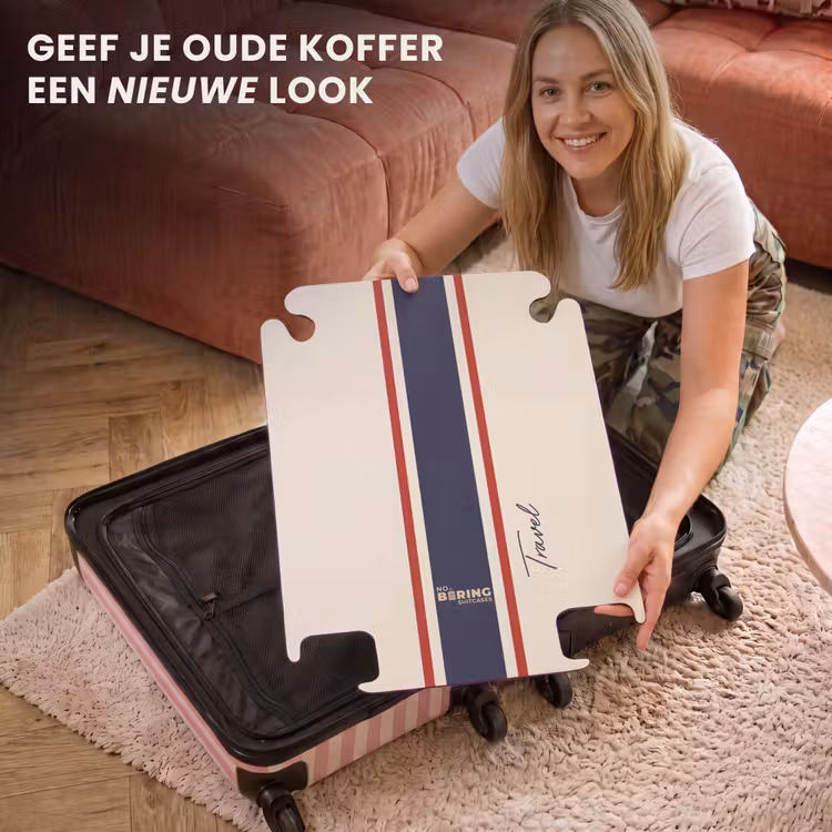 CaseSwap™ - Crèmekleurige achtergrond met centrale tricolor baan en tekst Travel — 3